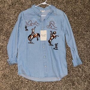 Wrangler Light Blue Denim Shirt with Embroidery